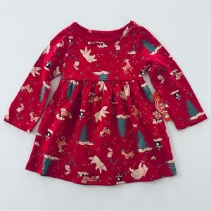 Holiday Christmas 12 Months Baby Girl Red Dress Cotton Polar Bear Tree Penguin
